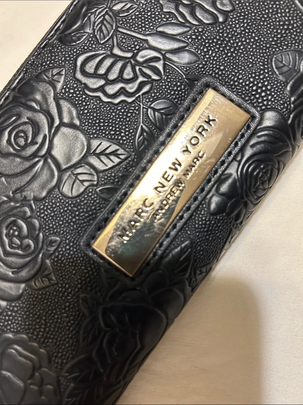 Marc New York Black Floral Embossed Zip Wallet